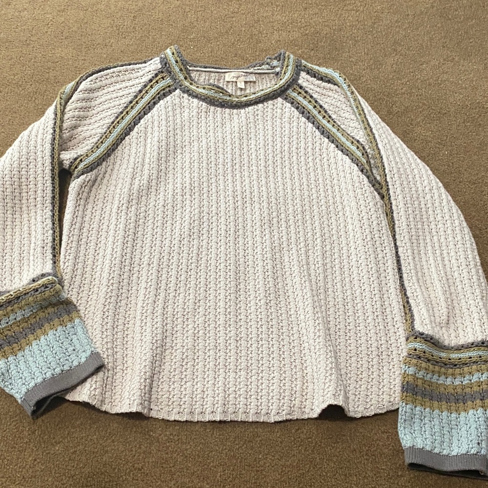 Mystree Striped Knit Sweater with Blue and Gray Accents M